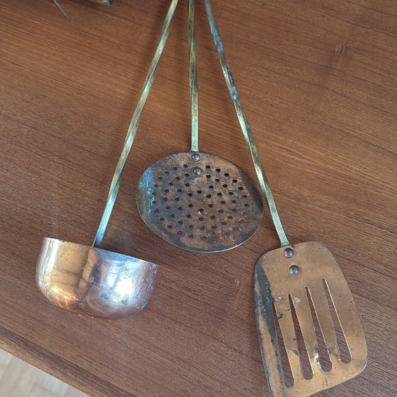 Antique vintage real copper and real brass kitchen utensils set of four - Picture 11 of 11